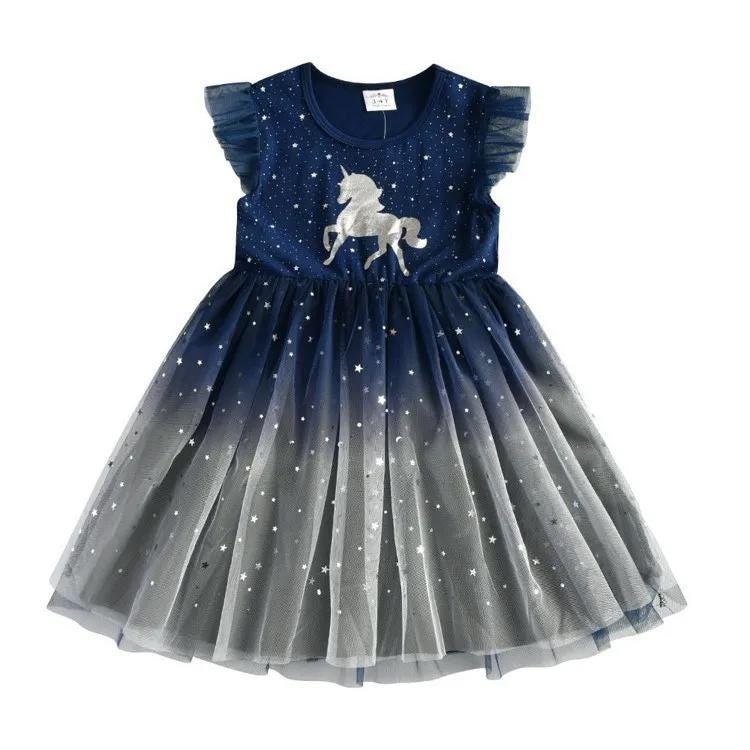 Kids Unicorn Flying Sleeves Girls A-Line Tutu Dress - Gracias Collectibles