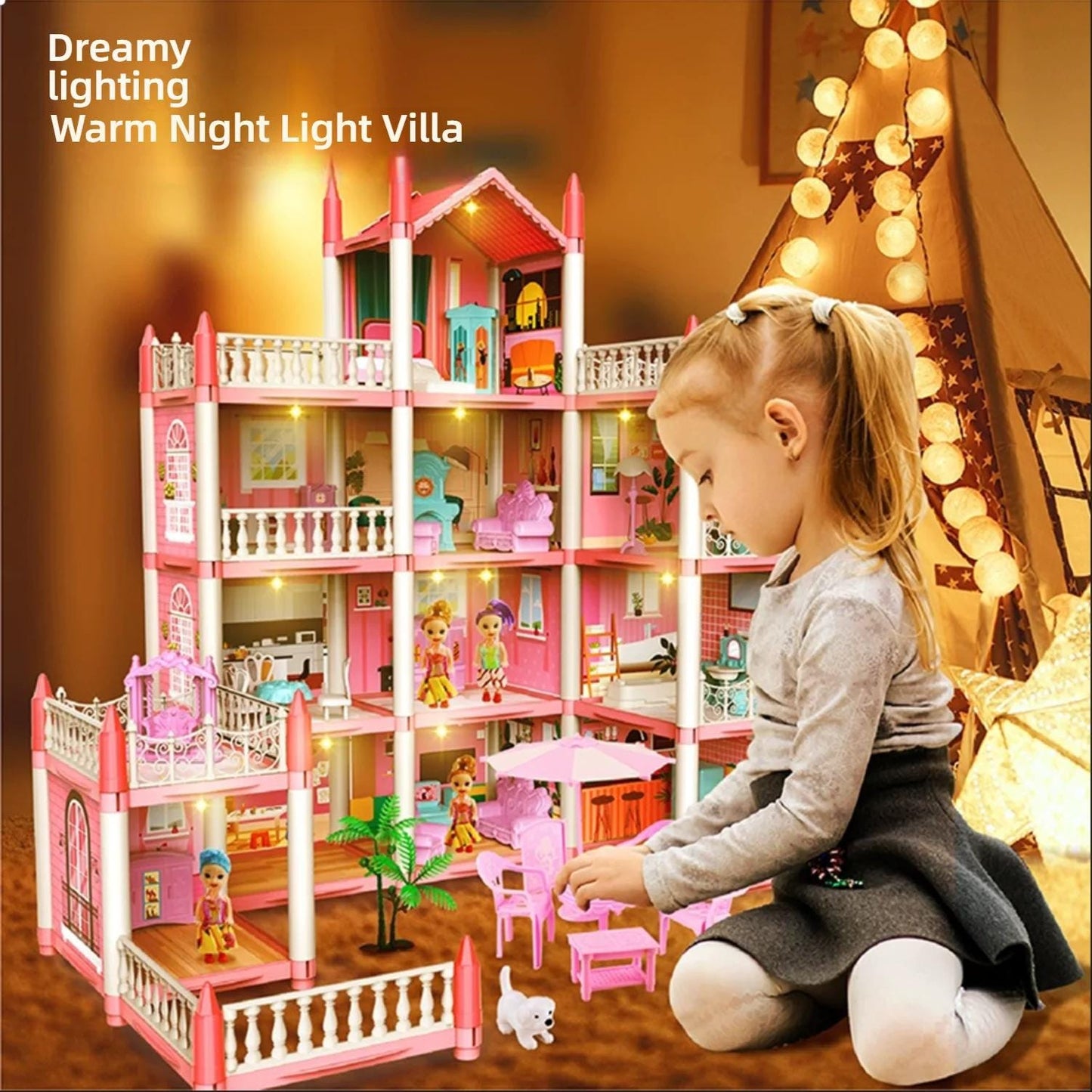 3D DIY Princess Castle Dollhouse Kit -  Miniature Villa Model - Gracias Collectibles