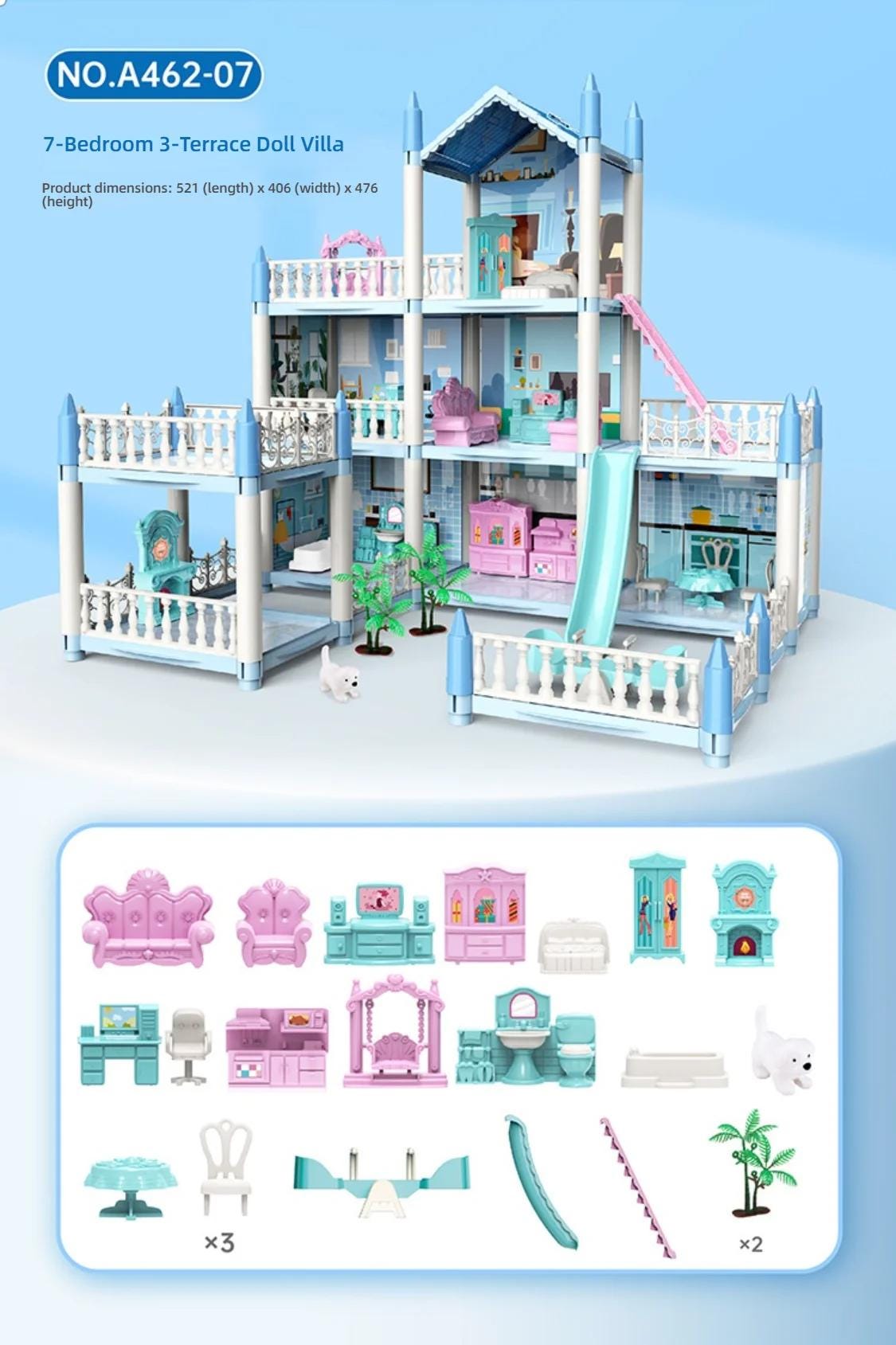 3D DIY Princess Castle Dollhouse Kit -  Miniature Villa Model - Gracias Collectibles